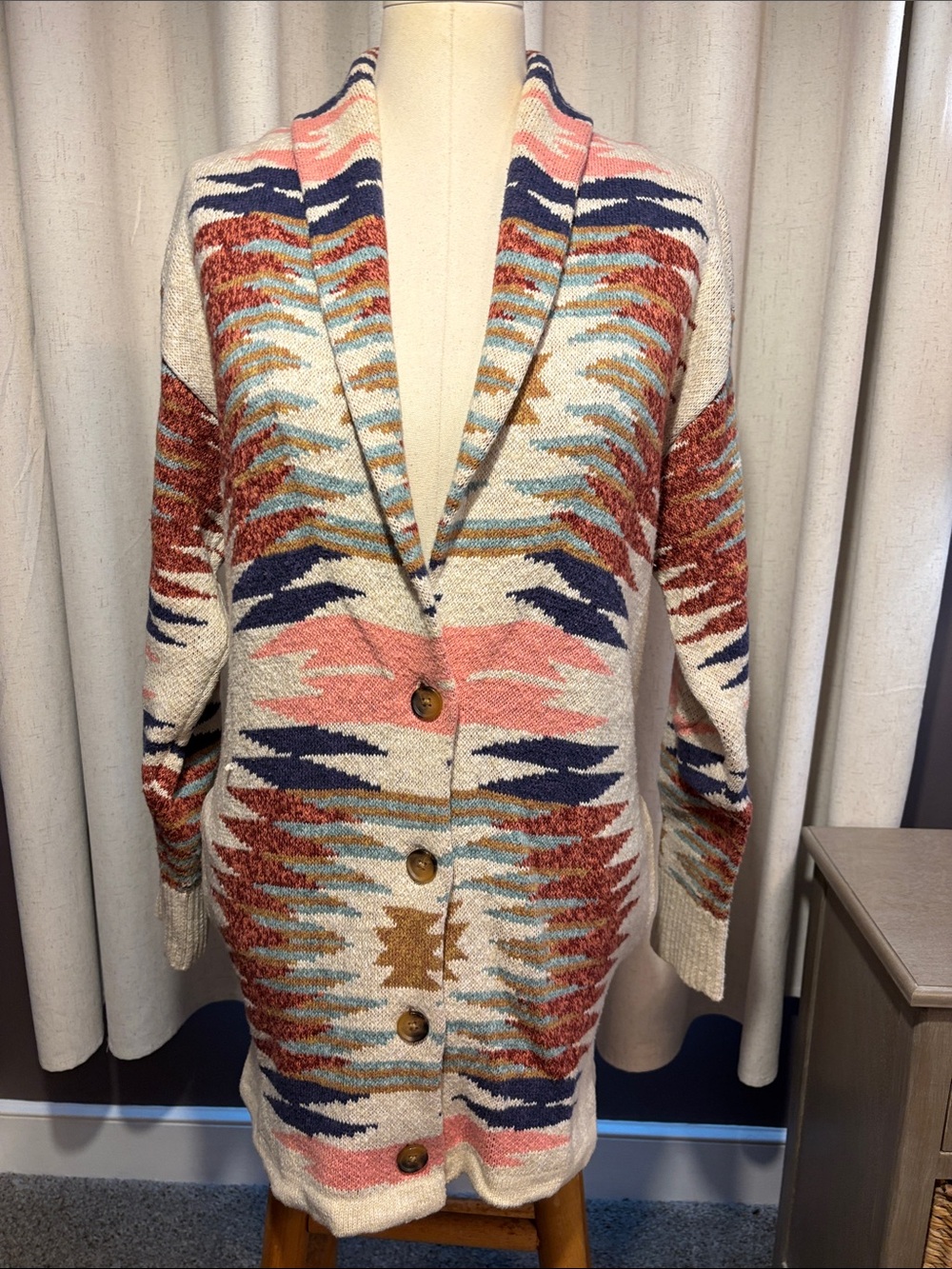 Lucky Brand Southwestern Aztec Cardigan Sweater 100% Cotton M